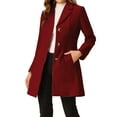 thumbnail image 1 of MODA NOVA Juniors Single Breasted Notched Lapel Long Sleeve Long Overcoat Red XS, 1 of 6
