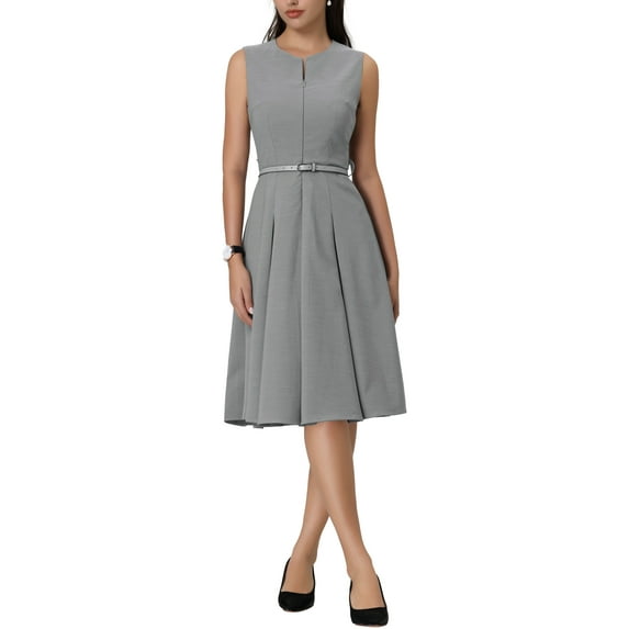 MODA NOVA Juniors Sleeveless Dress Zip Up Belted Fit & Flare Wear-to-Work Midi Dresses