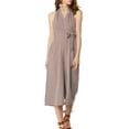 thumbnail image 1 of MODA NOVA Juniors Sleeveless Low Open Back Tile Print Halter Neckline Tie Waist Jumpsuit XS Khaki, 1 of 7