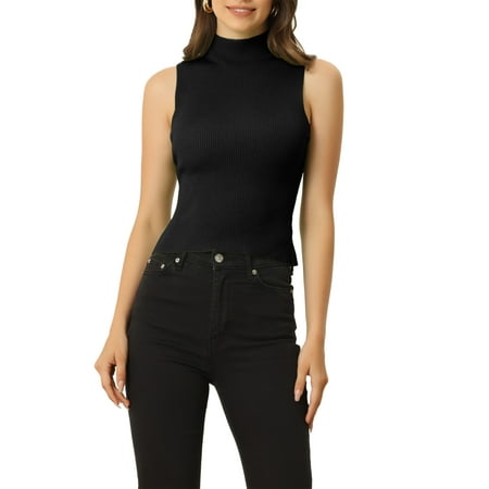 MODA NOVA Juniors Sleeveless Mock Neck Fitting Knit Basic Sweater Vest Black L