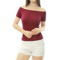 thumbnail image 1 of MODA NOVA Juniors Slim Fit Short Sleeves Off the Shoulder Summer Cropped Top Red XL, 1 of 7