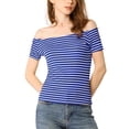 thumbnail image 1 of MODA NOVA Juniors Slim Fit Short Sleeves Off the Shoulder Summer Cropped Top, 1 of 6