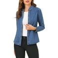 thumbnail image 1 of MODA NOVA Juniors Solid Shirts Long Sleeve Button Down Denim Shirt Blue XS, 1 of 7