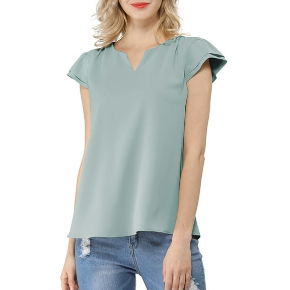 MODA NOVA Juniors Solid V Neck Cap Short Sleeves Work Blouse