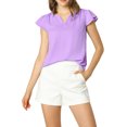 thumbnail image 1 of MODA NOVA Juniors Solid V Neck Cap Short Sleeves Work Blouse, 1 of 6