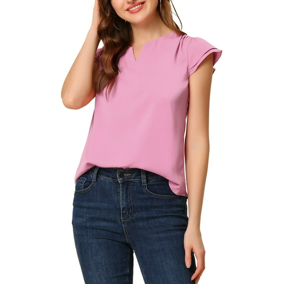 MODA NOVA Juniors Solid V Neck Cap Short Sleeves Work Blouse