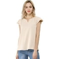 thumbnail image 1 of MODA NOVA Juniors Solid V Neck Cap Short Sleeves Work Blouse, 1 of 6