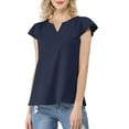 thumbnail image 1 of MODA NOVA Juniors Solid V Neck Cap Short Sleeves Work Blouse, 1 of 6