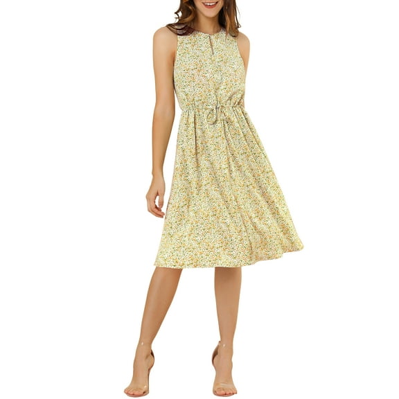 MODA NOVA Juniors Split Neck Printed Sleeveless Casual Dress