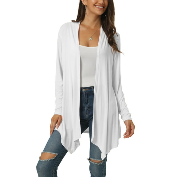 MODA NOVA Juniors Spring Fall Draped Open Front Casual Long Sleeve Lightweight Cardigan White S