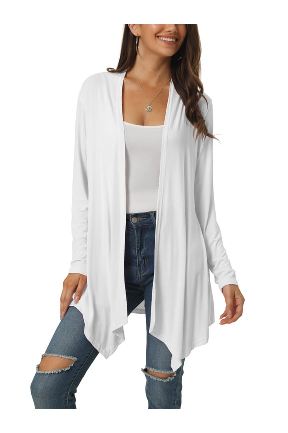 Juniors Spring Fall Draped Open Front Casual Long Sleeve Lightweight Cardigan White XL