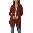 thumbnail image 1 of MODA NOVA Juniors Spring Fall Draped Open Front Casual Long Sleeve Lightweight Cardigan Wine Red L, 1 of 6