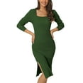 thumbnail image 1 of MODA NOVA Juniors Square Neck Long Sleeve Slim Fit Ribbed Knit Bodycon Midi Sweater Dress, 1 of 6