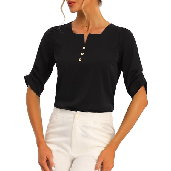MODA NOVA Juniors' Square Neck Pleated Short Sleeve Top