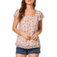 thumbnail image 1 of MODA NOVA Juniors Square Neck Ruffled Short Sleeve Floral Chiffon Blouse, 1 of 6