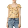 thumbnail image 1 of MODA NOVA Juniors Square Neck Ruffled Short Sleeve Floral Chiffon Blouse, 1 of 7