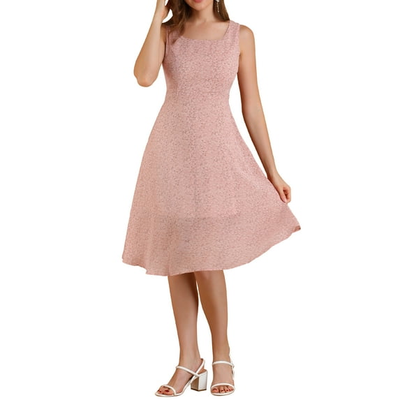 MODA NOVA Juniors Square Neck Sleeveless Floral a-Line Chiffon Midi Dress