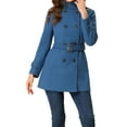 thumbnail image 1 of MODA NOVA Juniors Stand Collar Double Breasted Mid Length Winter Trenchcoat Dusty Blue XS, 1 of 6