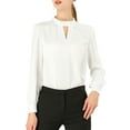 thumbnail image 1 of MODA NOVA Juniors Stand Collar Pleated Button Keyhole Button Blouse, 1 of 7