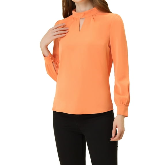 MODA NOVA Juniors Stand Collar Pleated Button Keyhole Button Blouse