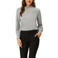 thumbnail image 1 of MODA NOVA Juniors Stand Collar Pleated Button Keyhole Button Blouse, 1 of 5
