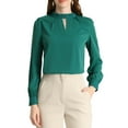 thumbnail image 1 of MODA NOVA Juniors Stand Collar Pleated Button Keyhole Button Blouse, 1 of 6