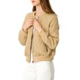 thumbnail image 1 of MODA NOVA Juniors Stand Collar Zip Up Raglan Sleeves Bomber Quilted Jacket Khaki M, 1 of 5