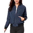 thumbnail image 1 of MODA NOVA Juniors Stand Collar Zip Up Raglan Sleeves Bomber Quilted Jacket, 1 of 7