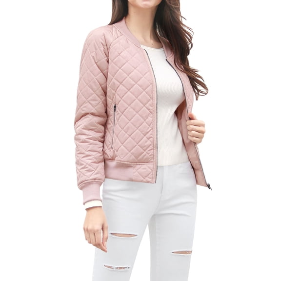 MODA NOVA Juniors Stand Collar Zip Up Raglan Sleeves Bomber Quilted Jacket