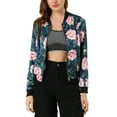 thumbnail image 1 of MODA NOVA Juniors Stand Collar Zip up Floral Prints Crop Length Bomber Jacket, 1 of 7