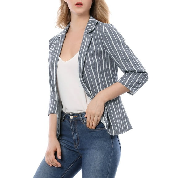MODA NOVA Juniors Striped 3/4 Sleeves Open Front Blazer