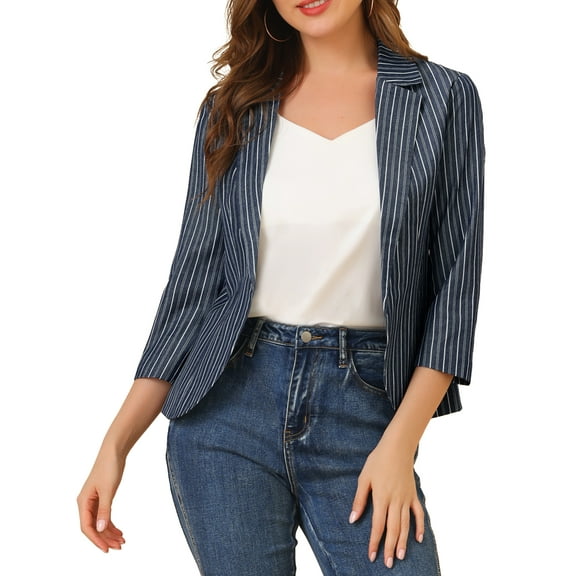 MODA NOVA Juniors Striped 3/4 Sleeves Open Front Blazer
