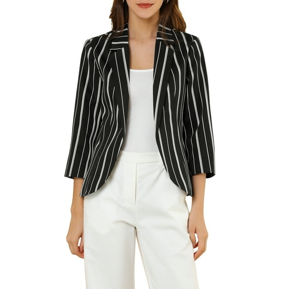 MODA NOVA Juniors Striped 3/4 Sleeves Open Front Blazer