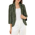 thumbnail image 1 of MODA NOVA Juniors Striped 3/4 Sleeves Open Front Blazer, 1 of 7