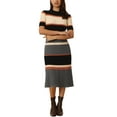 thumbnail image 1 of MODA NOVA Juniors Striped Midi Dress Short Sleeve Basic Knitted A-Line Dress, 1 of 6