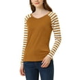 thumbnail image 1 of MODA NOVA Juniors Striped Raglan Long Sleeve V Neck T-Shirt Coffee S, 1 of 4