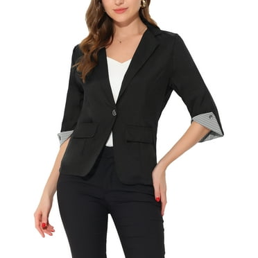 MODA NOVA Juniors Suit Jacket Notched Lapel Collar 3/4 Sleeve Blazer