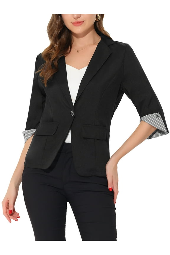 Juniors Suit Jacket Notched Lapel Collar 3/4 Sleeve Blazer