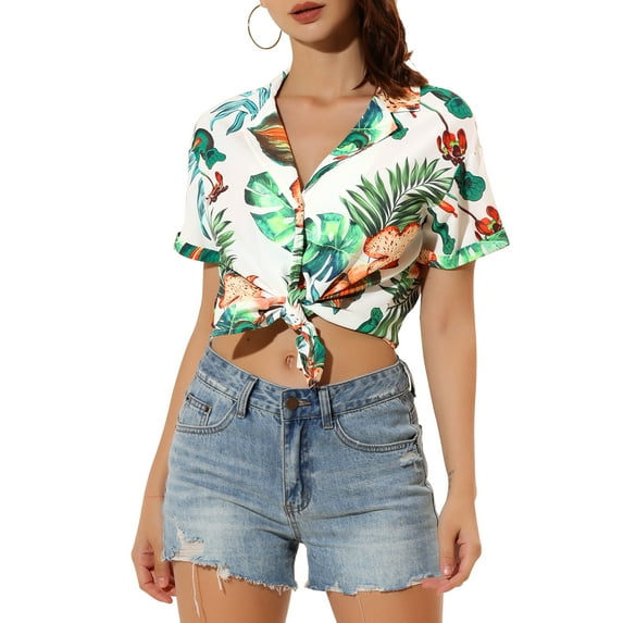 MODA NOVA Juniors Summer Beach Tropical Floral Button Down Hawaiian Shirts
