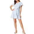 thumbnail image 1 of MODA NOVA Juniors Summer Cute Dress V-Neck Short Sleeve Tie Waist Tiered Mini Dresses, 1 of 6