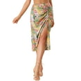 thumbnail image 1 of MODA NOVA Juniors Summer Flowy Ruched Front Beach Tropical Floral Midi Skirt, 1 of 5