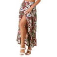 thumbnail image 1 of INSPIRE CHIC Women's Summer High Waist Asymmetrical Tropical Maxi Skirt Red XL, 1 of 5