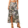 thumbnail image 1 of MODA NOVA Juniors Summer High Waist Asymmetrical Tropical Maxi Skirt, 1 of 5
