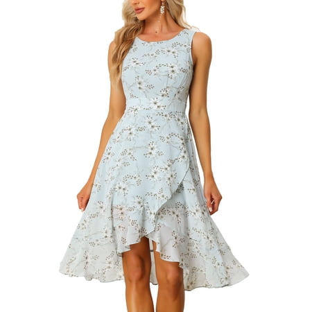 MODA NOVA Juniors Summer Midi Dresses Round Neck Sleeveless Smock Back Waist Floral Dress
