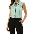 thumbnail image 1 of MODA NOVA Juniors Tie Neck Cap Sleeve Button Down Ruffle Summer Shirts, 1 of 7