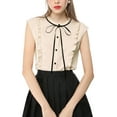 thumbnail image 1 of MODA NOVA Juniors Tie Neck Cap Sleeve Button Down Ruffle Summer Shirts, 1 of 7