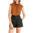 thumbnail image 1 of MODA NOVA Juniors Tie Neck Cap Sleeve Button Down Ruffle Summer Shirts, 1 of 7