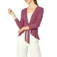 thumbnail image 1 of MODA NOVA Juniors Tie Open Front Long Sleeve Knit Metallic Ruffled Crop Cardigan, 1 of 7