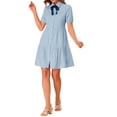 thumbnail image 1 of MODA NOVA Juniors Tiered Bow Tie Collar Flare Babydoll A-Line Dress, 1 of 6