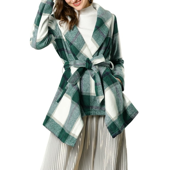 MODA NOVA Juniors Turn Down Collar Asymmetric Hem Plaids Thin Wrap Coat